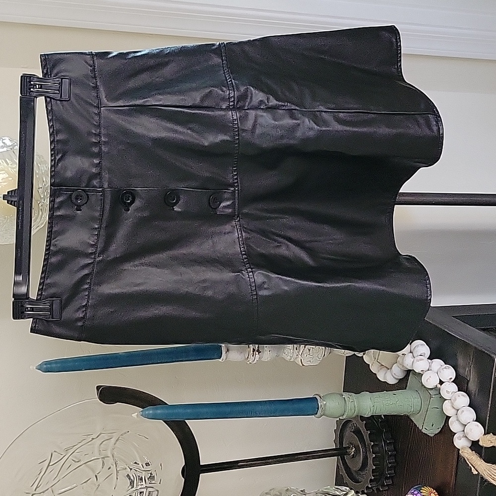 Shein Faux Black Leather Flared/Asymmetrical Skirt, Button Down Front,  Medium
